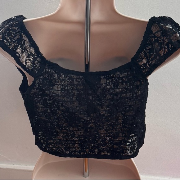 NWT Pacsun Beverly and Beck Black Lace Crop Top, size M square neck Y2K boho - Picture 8 of 16